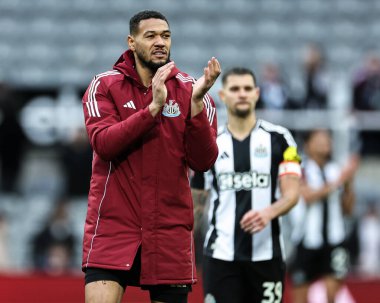 Newcastle United takımından Joelinton, 2 Mart 2025 'te Birleşik Krallık' ın Newcastle kentinde düzenlenen 5. Newcastle United ve Hove Albion karşılaşmasının ardından ev sahibi taraftarları alkışlıyor.