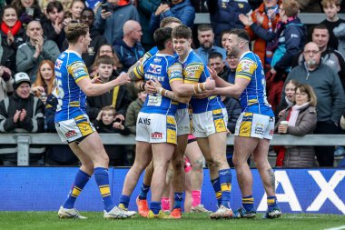 Riley Lumb of Leeds Rhinos celebrates his try during the Betfred Super League Round 3 match Leeds Rhinos vs Castleford Tigers at Headingley Stadium, Leeds, United Kingdom, 2nd March 2025 clipart