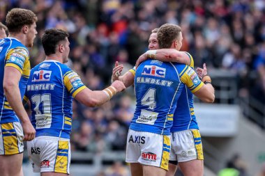 Harry Newman of Leeds Rhinos celebrates his try during the Betfred Super League Round 3 match Leeds Rhinos vs Castleford Tigers at Headingley Stadium, Leeds, United Kingdom, 2nd March 2025 clipart