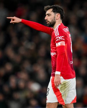 Manchester United takımından Bruno Fernandes, 2 Mart 2025 'te Old Trafford, Manchester, Birleşik Krallık' ta oynanan 5.