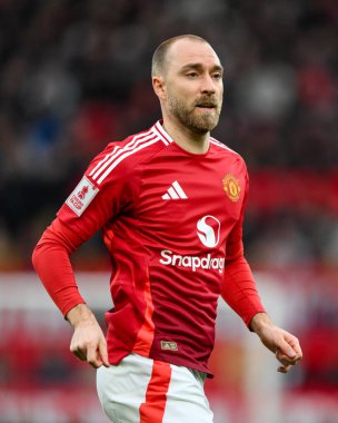 Manchester United 'dan Christian Eriksen, Birleşik Krallık' ın Old Trafford kentinde oynanan 5. tur karşılaşmasında Manchester United 'a karşı Fulham, 2 Mart 2025
