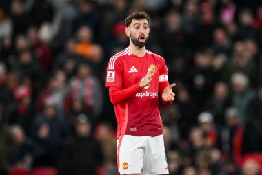 Manchester United takımından Bruno Fernandes, 2 Mart 2025 'te Old Trafford, Manchester, Birleşik Krallık' ta oynanan 5.