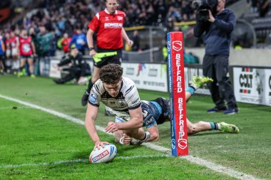 Hull FC 'den Lewis Martin, 6 Mart 2025' te MKM Stadyumu 'nda oynanan Betfred Süper Lig 4. Maçı' nda 22-22 öne geçmeye çalışıyor.