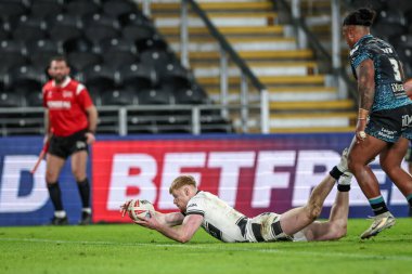 Hull FC 'den Harvey Barron, 6 Mart 2025' te MKM Stadyumu 'nda oynanan Betfred Süper Lig 4. Raundunda Leigh Leopards' a karşı oynuyor.