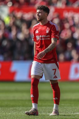 Nottingham Ormanı 'ndan Neco Williams Premier League maçı sırasında Nottingham Forest Manchester City' ye karşı 8 Mart 2025 'te Nottingham, İngiltere' de City Ground 'da.
