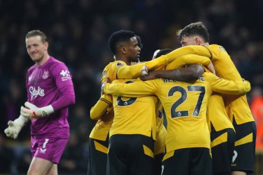 Wolverhampton Wanderers takımından Marshall Munetsi, 8 Mart 2025 'te Wolverhampton Everton' a karşı oynanan Premier League maçında 1-1 kazanma hedefini kutluyor.