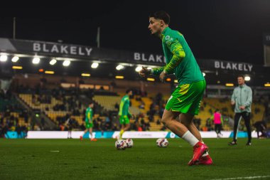 Norwich City 'den Borja Sainz, 7 Mart 2025' te Norwich City, Norwich Road, İngiltere 'de Oxford United' a karşı oynanan Gökyüzü İddia Şampiyonası maçında ısınma maçında...