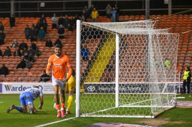 Blackpool 'dan Ashley Fletcher, 11 Mart 2025' te Bloomfield Road, Blackpool 'da oynanan Blackpool-Cambridge United maçında 1-1' lik galibiyet golünü kutluyor.