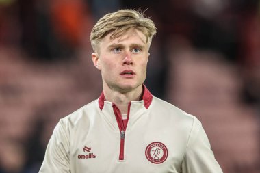Bristol City 'den Sam Bell 11 Mart 2025' te İngiltere, Sheffield Lane 'de oynanan Sky Bet Şampiyonası maçında Sheffield United-Bristol City maçında ısınma turunda...