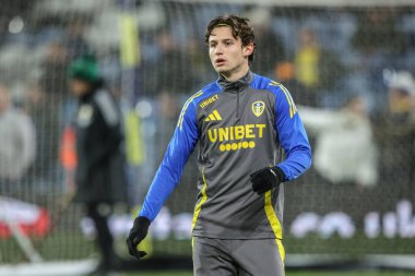 Leeds United takımından Brenden Aaronson, 12 Mart 2025 'te Leeds, İngiltere' de oynanan Sky Bet Şampiyonası maçında Leeds United ile Millwall arasındaki ısınma maçında...