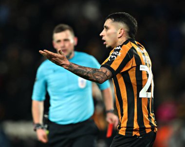 Hull City 'den Gustavo Puerta, 12 Mart 2025' te MKM Stadyumu, Hull, İngiltere 'deki Oxford United' a karşı oynanan Sky Bet Şampiyonası simülasyon maçında simülasyon için ikinci bir sarı ve müteakip kırmızı kart gösterildi.
