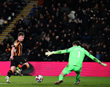 Hull City 'den Joe Gelhardt, 12 Mart 2025' te Hull City Oxford United maçında MKM Stadyumu 'nda çekimler yapıyor.