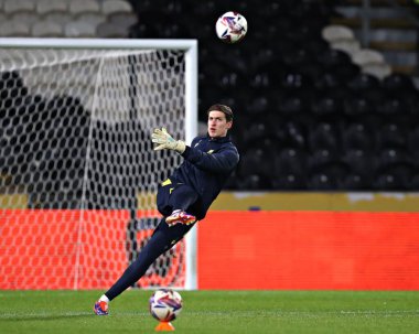 Oxford United 'dan Jamie Cumming, Sky Bet Şampiyonası' ndan önce Hull City, Oxford United 'a karşı MKM Stadyumu, Hull, İngiltere, 12 Mart 2025