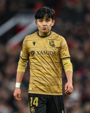 Real Sociedad 'dan Takefusa Kubo UEFA Avrupa Ligi Son 16 maçında Manchester United, Old Trafford, Manchester, Birleşik Krallık' ta Real Sociedad 'a karşı