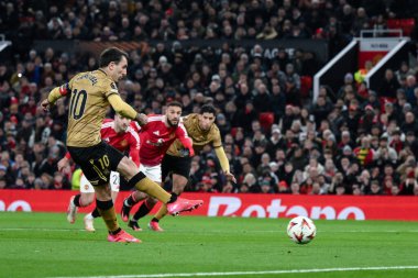 Real Sociedad 'dan Mikel Oyarzabal, UEFA Avrupa Ligi' nde son 16 maç Manchester United 'ın Real Sociedad' a karşı Old Trafford, Manchester, İngiltere 'de 13 Mart 2025' te oynanan maçta 0-1 berabere kalma cezası aldı.