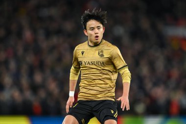 Real Sociedad 'dan Takefusa Kubo UEFA Avrupa Ligi Son 16 maçında Manchester United, Old Trafford, Manchester, Birleşik Krallık' ta Real Sociedad 'a karşı