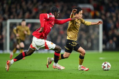 Real Sociedad 'dan Takefusa Kubo, UEFA Avrupa Ligi' nde Manchester United 'ın Real Sociedad' a karşı oynadığı 13 Mart 2025 'te UEFA Avrupa Ligi' nde Ayden Heaven of Manchester United 'ı geçti.