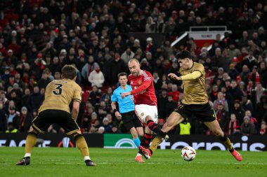 Manchester United takımından Christian Eriksen, UEFA Avrupa Ligi 'nde son 16 maç Manchester United ile Real Sociedad maçında, 13 Mart 2025' te Old Trafford, Manchester 'da gol attı.