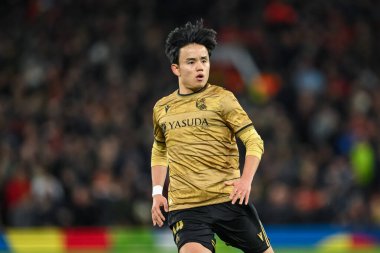 Real Sociedad 'dan Takefusa Kubo UEFA Avrupa Ligi Son 16 maçında Manchester United, Old Trafford, Manchester, Birleşik Krallık' ta Real Sociedad 'a karşı