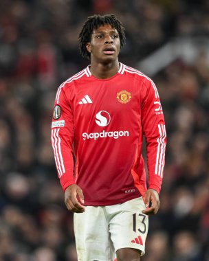 Manchester United 'dan Patrick Dorgu UEFA Avrupa Ligi Son 16 maç Manchester United' ın Real Sociedad 'a karşı Old Trafford, Manchester, İngiltere, 13 Mart 2025