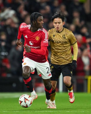 Manchester Cenneti United, Real Sociedad 'dan Takefusa Kubo' yu 13 Mart 2025 'te Old Trafford, Manchester, Birleşik Krallık' ta Manchester United ve Real Sociedad maçında geçti.