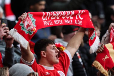 Liverpool taraftarları 16 Mart 2025 'te Wembley Stadyumu' nda Liverpool - Newcastle United karşılaşmasında Carabao Kupası finalini izlediler.