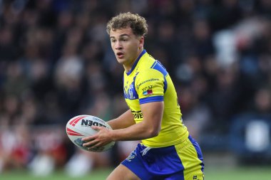 Warrington Wolves takımından Cai Taylor-Wray, 15 Mart 2025 'te İngiltere' nin Widnes Stadyumu 'nda oynanan Betfred Challenge Cup maçında Widnes Vikings vs Warrington Wolves' a karşı.