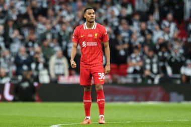 Liverpool 'dan Ryan Gravenberch 16 Mart 2025' te Wembley Stadyumu 'nda Liverpool-Newcastle United Carabao Kupası final maçında