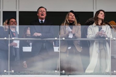 Cheltenham Festivali 2025 Altın Kupa Günü sırasında eski Başbakan David Cameron Cheltenham, Cheltenham, Birleşik Krallık 'ta 14 Mart 2025