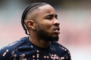 Chelsea 'den Christopher Nkunku 16 Mart 2025' te İngiltere 'nin Emirates Stadyumu' nda oynanan Premier League maçı öncesinde oynanan ısınma maçında Chelsea 'ye karşı Arsenal maçı sırasında