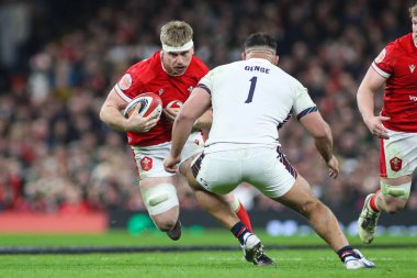 Galler 'den Aaron Wainwright 2025 Guinness maçında 6 ülke İngiltere' ye karşı Principality Stadyumu, Cardiff, Birleşik Krallık, 15 Mart 2025