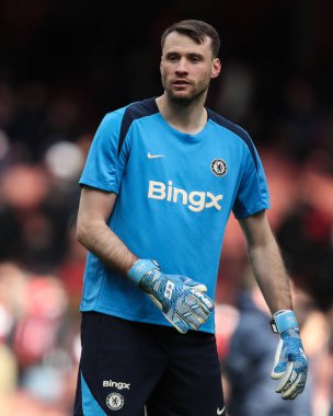 Chelsea 'den Marcus Bettinelli, 16 Mart 2025' te İngiltere 'nin Emirates Stadyumu' nda oynanan Premier League karşılaşması öncesinde oynanan ısınma maçında Chelsea 'ye karşı.