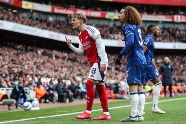 Arsenal 'den Martin degaard, 16 Mart 2025' te Birleşik Krallık 'taki Emirates Stadyumu' nda oynanan Premier League karşılaşmasında tepki gösterdi.