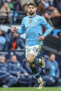 Manchester City 'den Joko Gvardiol Premier Lig maçı sırasında Manchester City, Etihad Stadyumu' nda Brighton ve Hove Albion 'a karşı, 15 Mart 2025