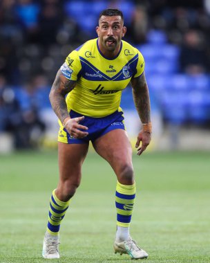 Warrington Wolves takımından Paul Vaughan, 15 Mart 2025 'te İngiltere' nin Widnes şehrinde oynanan Betfred Challenge Kupası karşılaşmasında Widnes Vikings, Warrington Wolves 'a karşı.