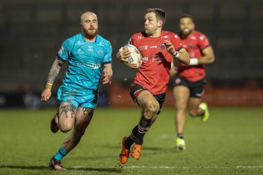 Salford Red Devils takımından Chris Atkin, Salford Community Stadyumu, Eccles, Birleşik Krallık 'ta oynanan Salford Red Devils - Huddersfield Giants maçında 5.