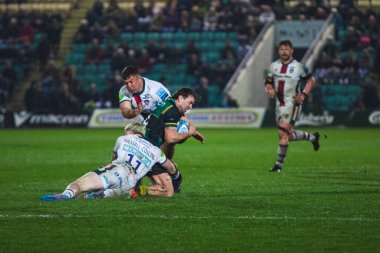 James Ramm, 21 Mart 2025 'te Franklin' s Gardens, Northampton 'daki Cinch Stadyumu' nda Gallagher Premiership maçında Ollie Hassell-Collins 'e karşı Northampton Saints - Leicester Tigers maçında yenildi.