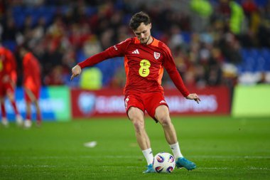 Galler 'den Liam Cullen, FIFA Dünya Kupası eleme karşılaşması öncesinde Cardiff City Stadyumu' nda Galler - Kazakistan maçı, 22 Mart 2025
