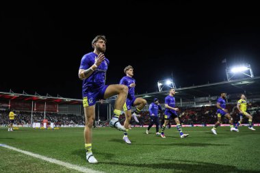 Maç öncesi ısınma öncesinde Warrington Wolves 'tan Matty Ashton Betfred Süper Lig 5. Raundu öncesinde St Helens - Warrington Wolves maçı, St Helens, St Helens, Birleşik Krallık, 21 Mart 2025