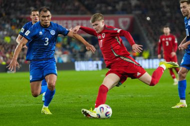 FIFA Dünya Kupası elemeleri sırasında Galler 'den Jordan James Cardiff City Stadyumu' nda Galler 'e karşı Galler - Kazakistan maçı, 22 Mart 2025
