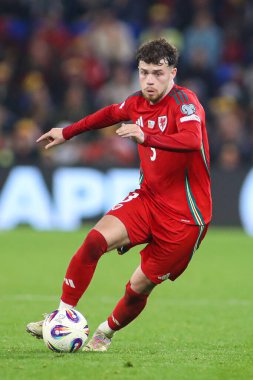 Galler 'den Neco Williams FIFA Dünya Kupası elemeleri sırasında J Grubu Cardiff City Stadyumu' nda Galler - Kazakistan maçında, 22 Mart 2025