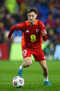 Galler 'den Liam Cullen, FIFA Dünya Kupası eleme karşılaşması öncesinde Cardiff City Stadyumu' nda Galler - Kazakistan maçı, 22 Mart 2025