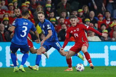 Galler 'den Connor Roberts FIFA Dünya Kupası elemeleri sırasında J Grubu Cardiff City Stadyumu' nda Galler - Kazakistan maçında, 22 Mart 2025