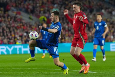 Kazakistan 'dan Maxim Samorodov FIFA Dünya Kupası elemeleri sırasında J Grubu Cardiff City Stadyumu' nda Galler - Kazakistan maçında, 22 Mart 2025