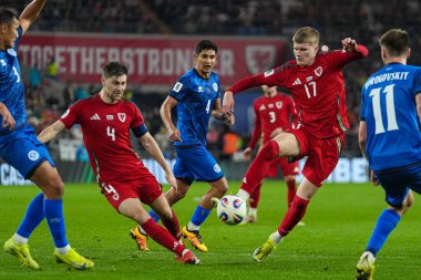 FIFA Dünya Kupası elemeleri sırasında Galler 'den Ben Davies (l) ve Jordan James Cardiff City Stadyumu' nda Galler - Kazakistan maçı, 22 Mart 2025