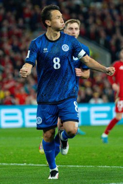 Kazakistan 'dan Tagybergen' e sorulduğunda, takımının FIFA Dünya Kupası eleme maçında attığı ilk golü Cardiff City Stadyumu 'nda Galler' e karşı Galler - Kazakistan maçı sırasında attı.