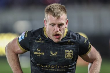 Wakefield Trinity vs Hull FC maçında Hull FC 'den Brad Fash 21 Mart 2025' te Wakefield Stadyumu 'nda oynanan Betfred Süper Lig karşılaşmasında ısındı.