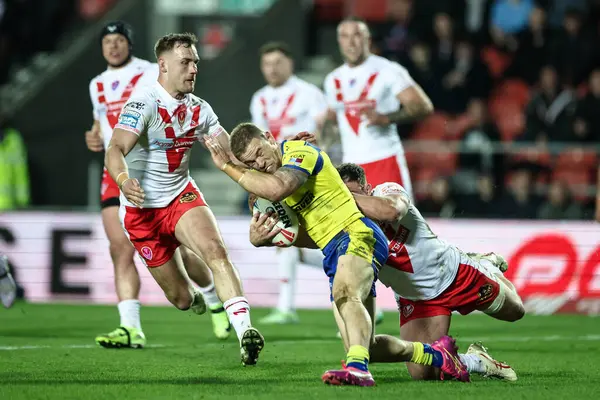 Warrington Wolves takımından Matt Dufty, Betfred Süper Lig 5. Raundu 'nda St. Helens - Warrington Wolves maçında St. Helens, St Helens, Birleşik Krallık, 21 Mart 2025