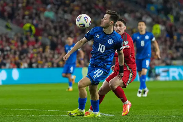 Kazakistan 'dan Maxim Samorodov FIFA Dünya Kupası elemeleri sırasında J Grubu Cardiff City Stadyumu' nda Galler - Kazakistan maçında, 22 Mart 2025