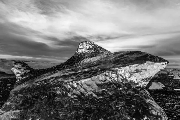 25 Mart 2025 'te Jkulsrln Buzul Gölü, Jkulsrln, İzlanda' dan nehrin aşağısında yüzen küçük bir köpekbalığı şekilli Iceberg karaya çıktı.